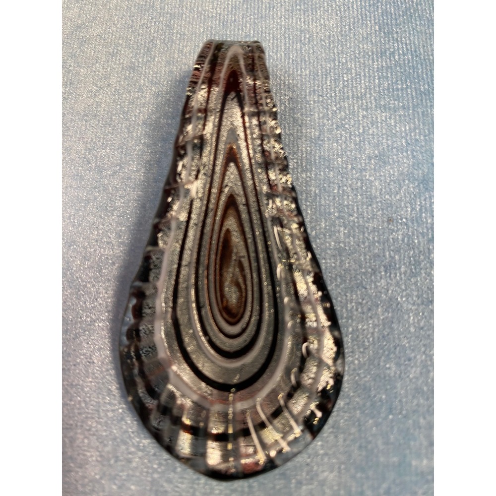 Handcrafted Art Glass Teardrop Pendant Black Silver Swirl Boho Gothic